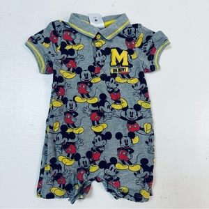 Disney Store Mickey Mouse Dungaree Overalls Bodysuit Bib Romper Size 12-18